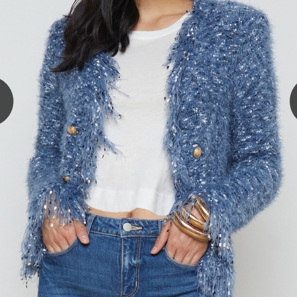 L'AGENCE AZURE Navy Textured Cardigan Jacket Blue